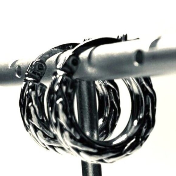 Sterling Silver Huggie Earrings Twist Rope Hoop 925 Turkey Artisan Crafted - Picture 9 of 13